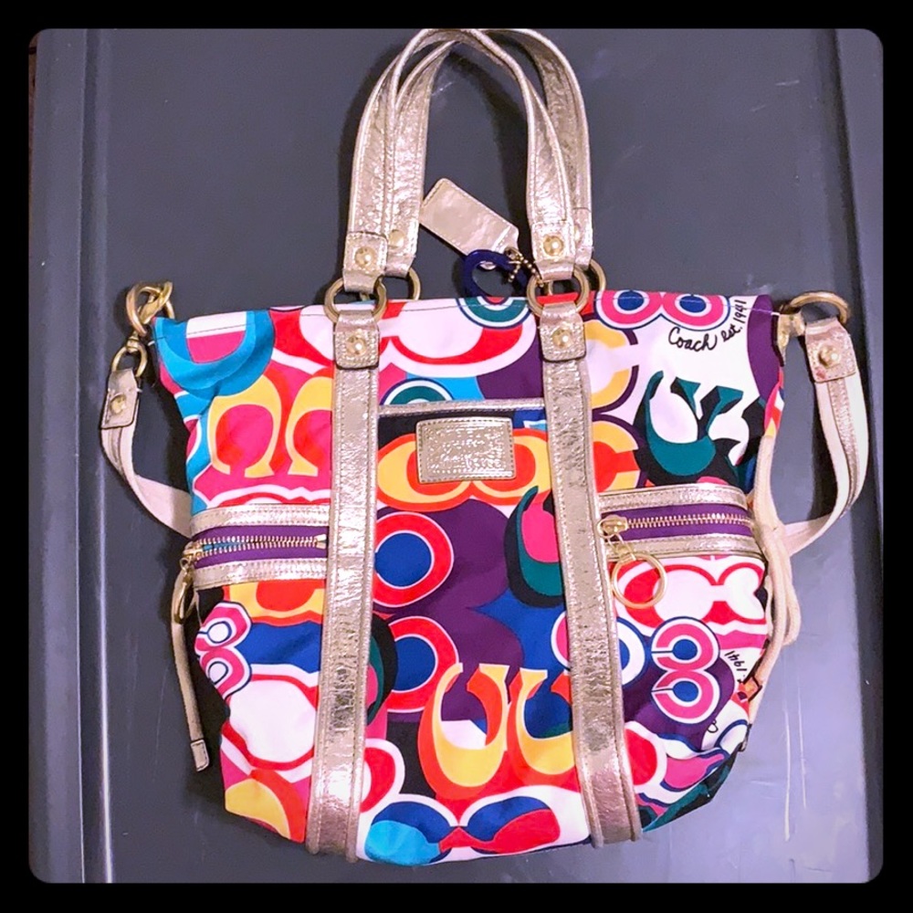 Gold Multicolored Coach Purse & Wallet